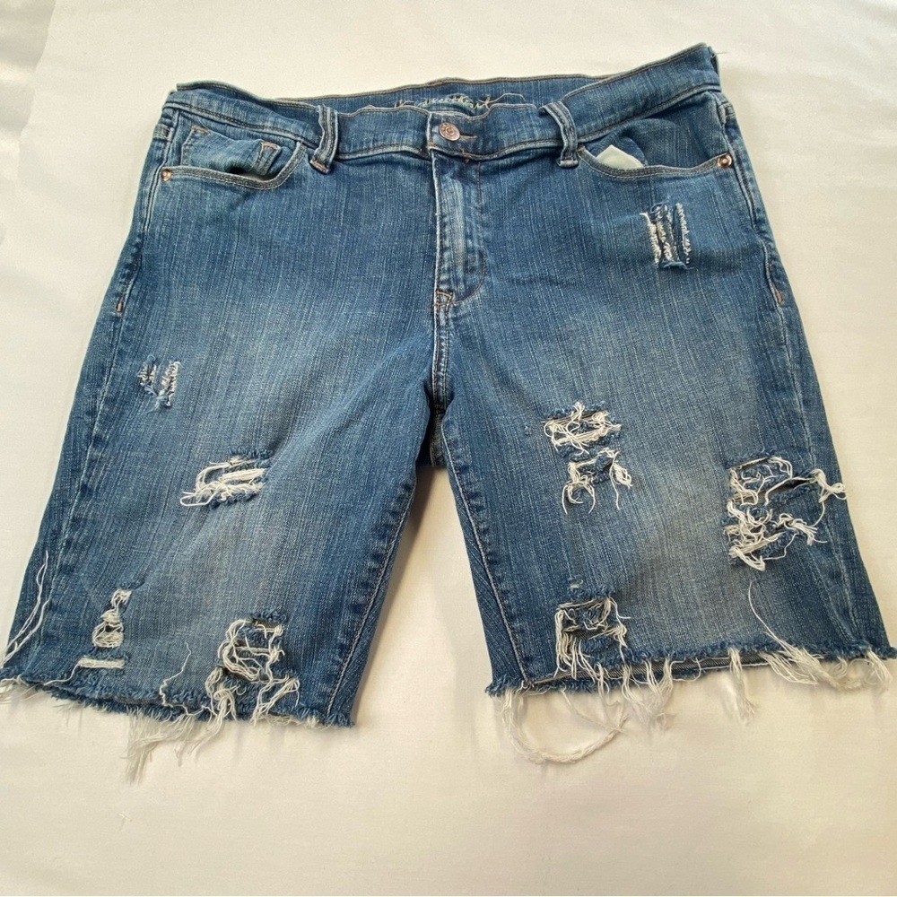 Old Navy 7" Inseam Destroyed Jean Shorts The Sweetheart Sz 34 Waist Stret